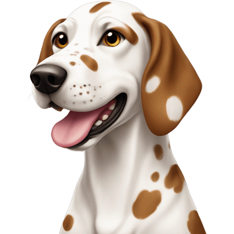 White spotted hound with brown freckles with rubys around her neck emoji