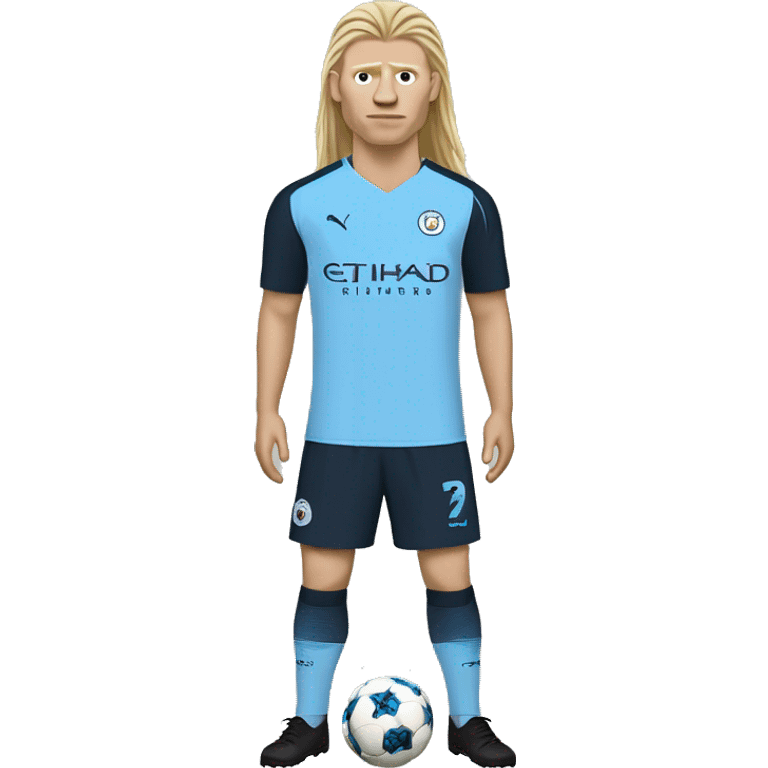 Erling Haaland with long hairs full body Manchester City emoji