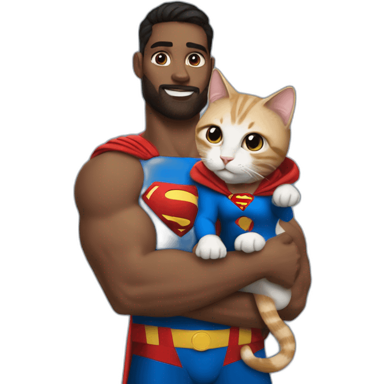 Cat in superman dress. Holding luis lane in his hand emoji