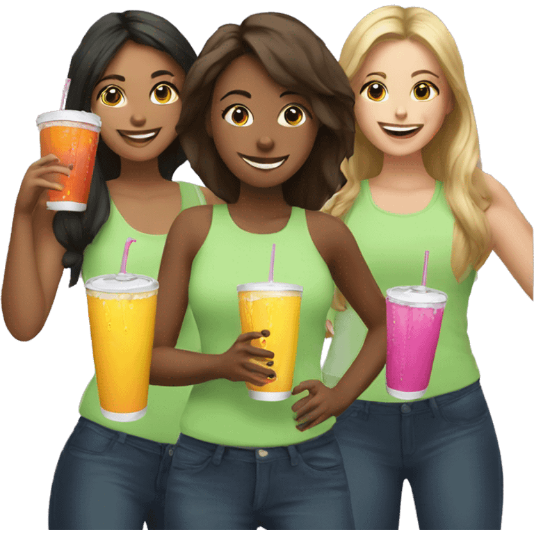 Three girls drinking energy drinks  emoji