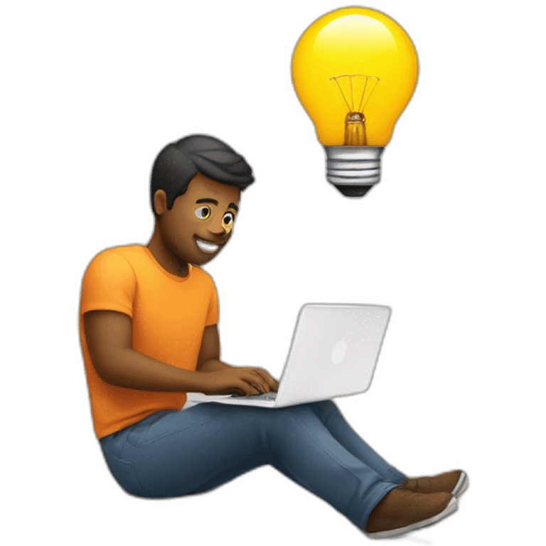 A man working on a laptop with a lightbulb above his head emoji