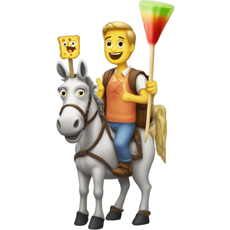 man standing on a donkey eating a spongebob popsicle  emoji