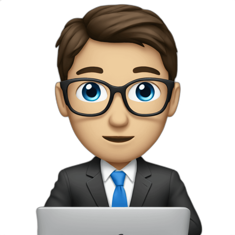 brunet with blue eyes wearing suit typing on a MacBook emoji