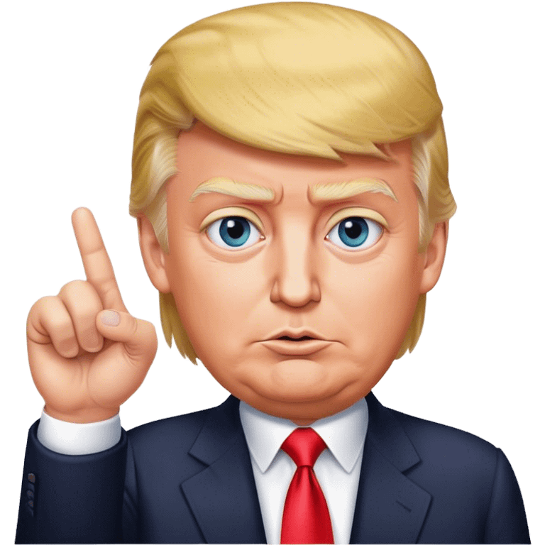 Super realistic Donald Trump pointing index finger up, realistic eyes emoji