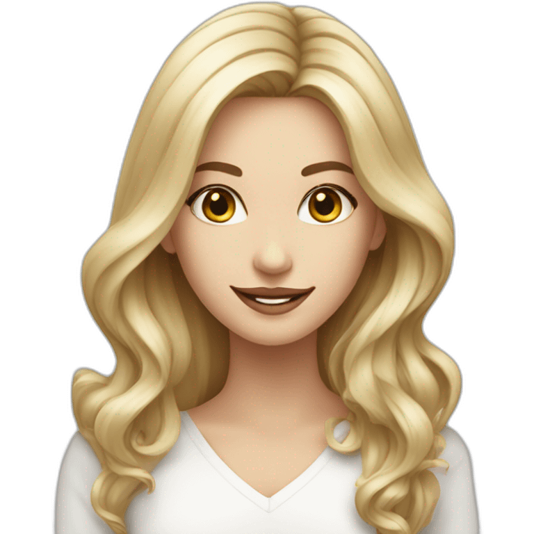 White women, long blonde balayage hair, sinister smile emoji