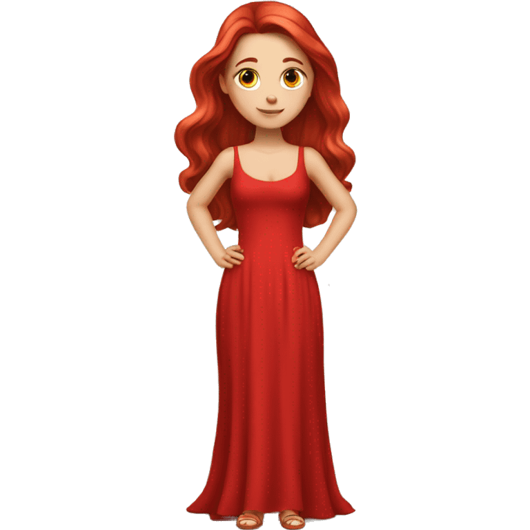 Fair-skin-elegant-girl-in-red-long-dress-with-long-red-hair emoji