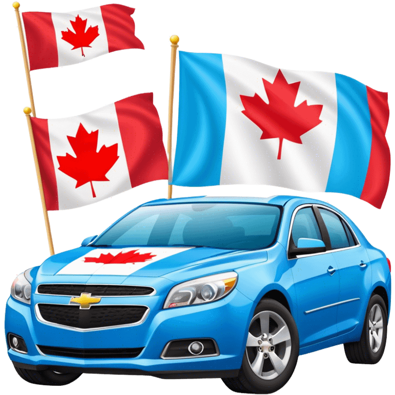 blue chevy malibu with canadian flag and bachelorette party sign  emoji