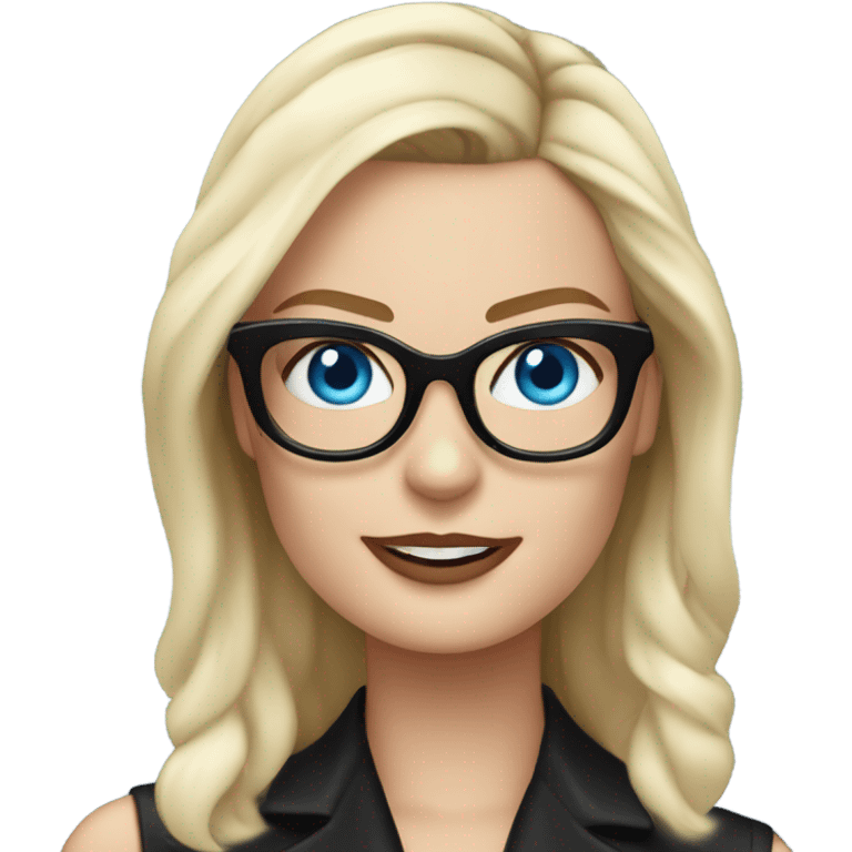 Real margot robbie waving,  bright blue eyes, wearing black glasses  emoji