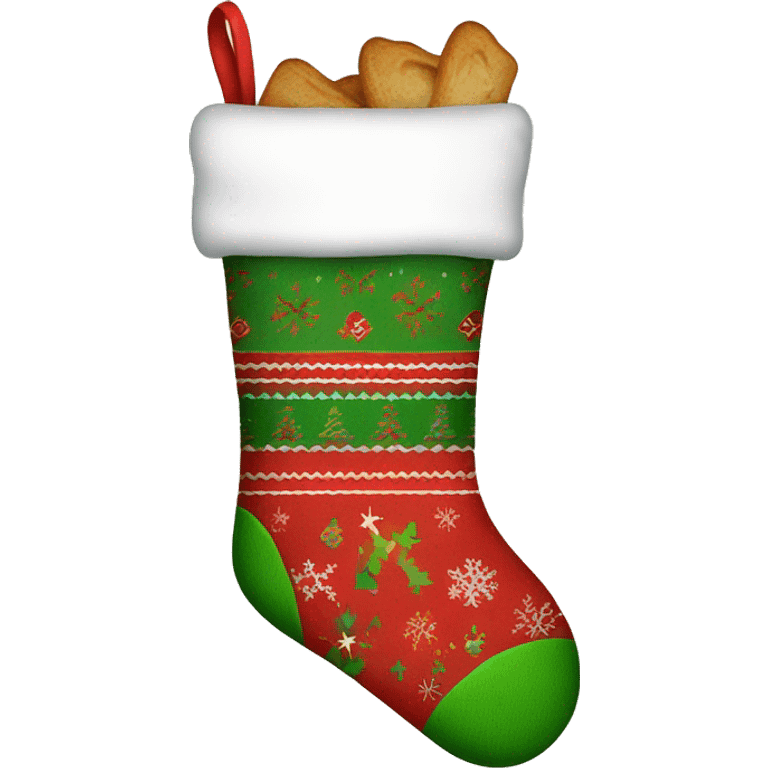 Christmas stocking with red and green pattern, cozy and festive design" emoji