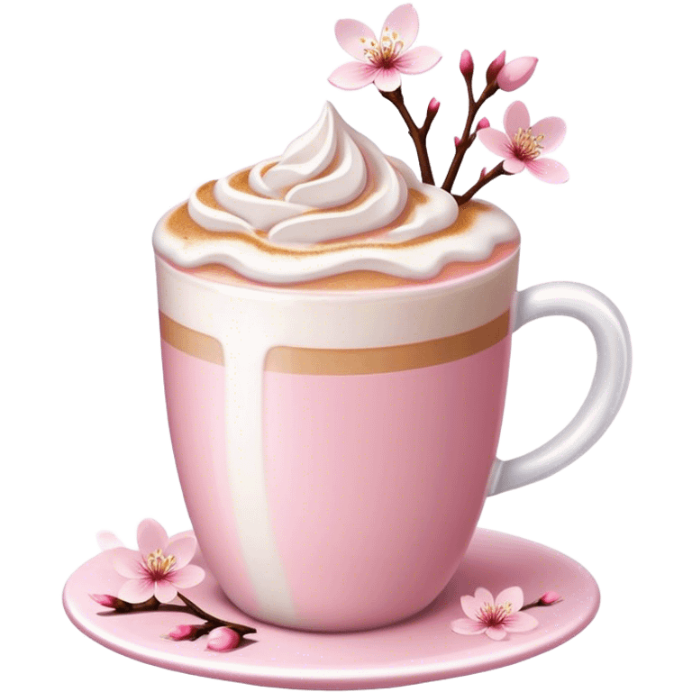 Pink, whimsical-style “cherry blossom” latte emoji