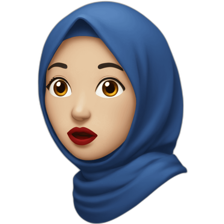 Asian women wearing blue indigo hijab with red lipstick with shocked face emoji