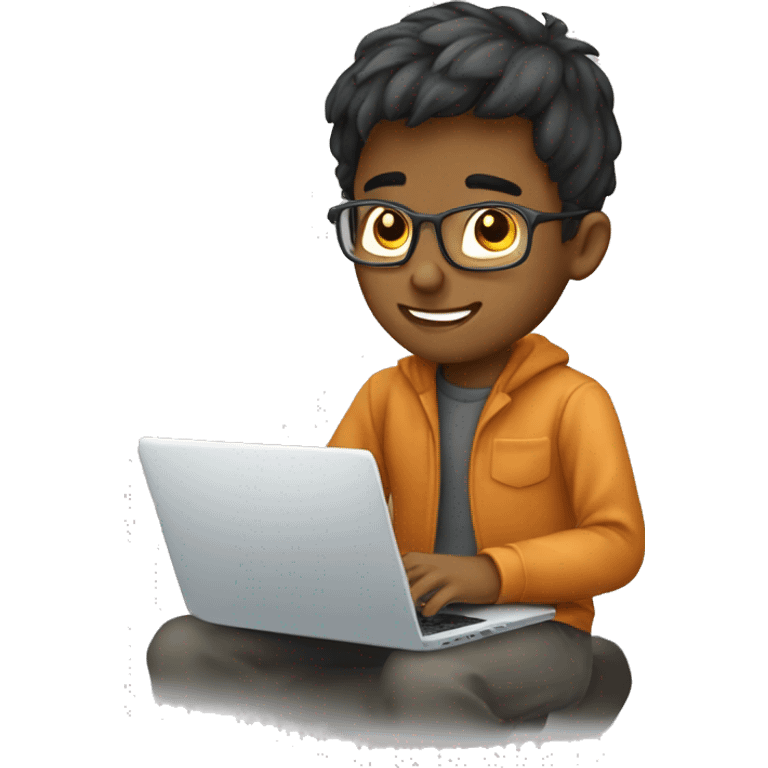 A boy is developer. He is programming on a laptop. Background transparent emoji