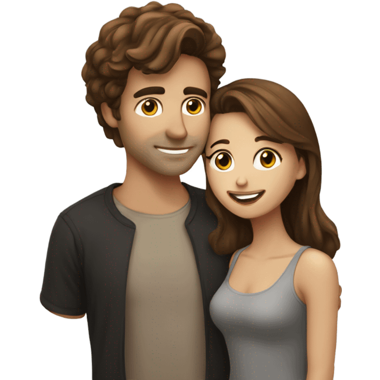 Girl with brown hair kissing guy with brown hair  emoji