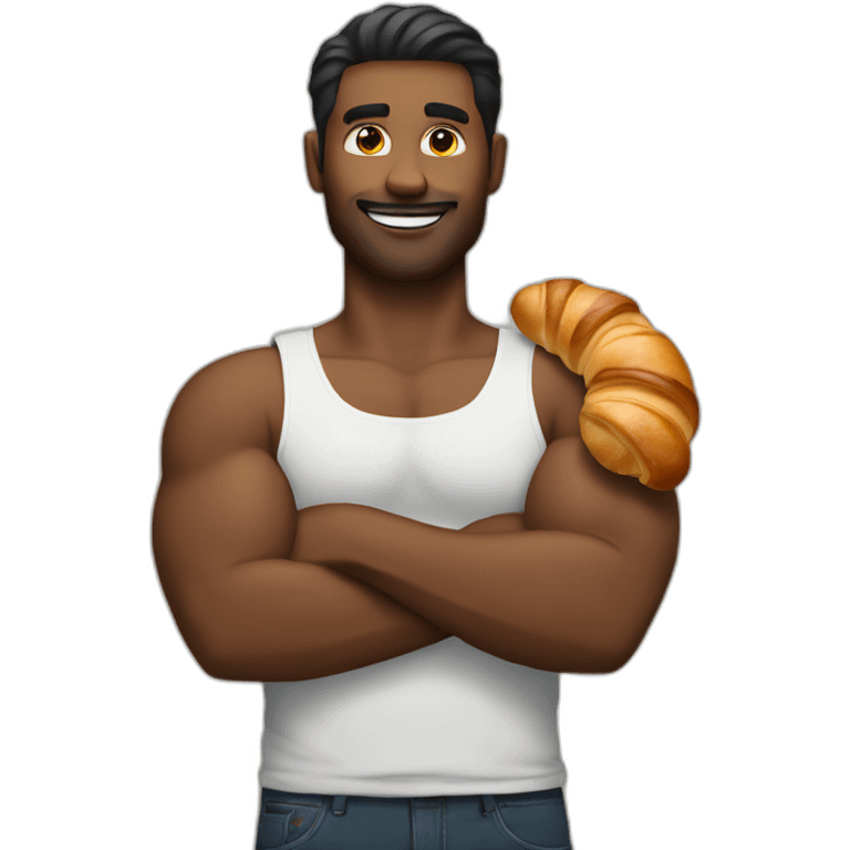 Man with croissant in the biceps emoji