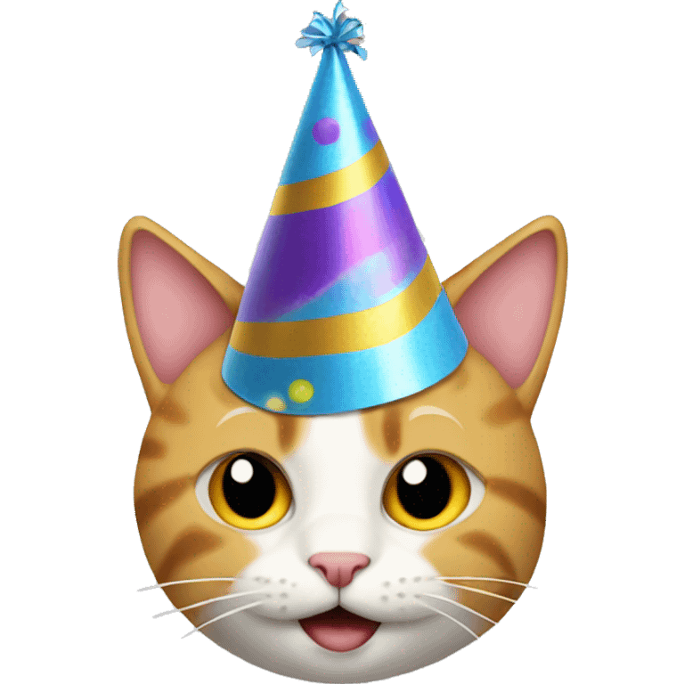 Cat wearing a party hat and celebrating emoji