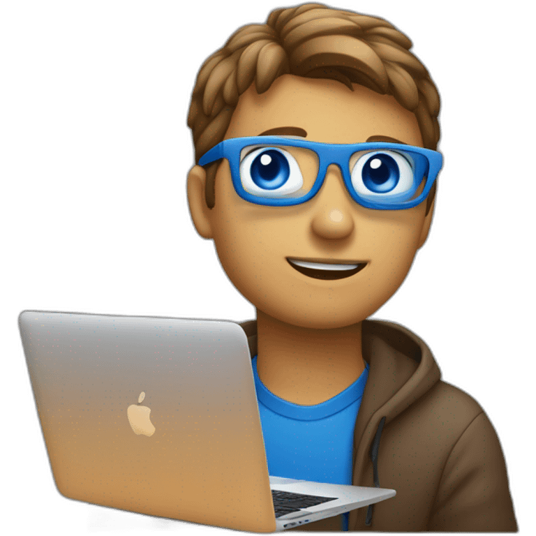 Programmeur brun avec des yeux bleus  sur son macbook emoji