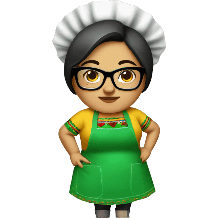 mexican chubby lady green apron  with glasses cooking tacos emoji