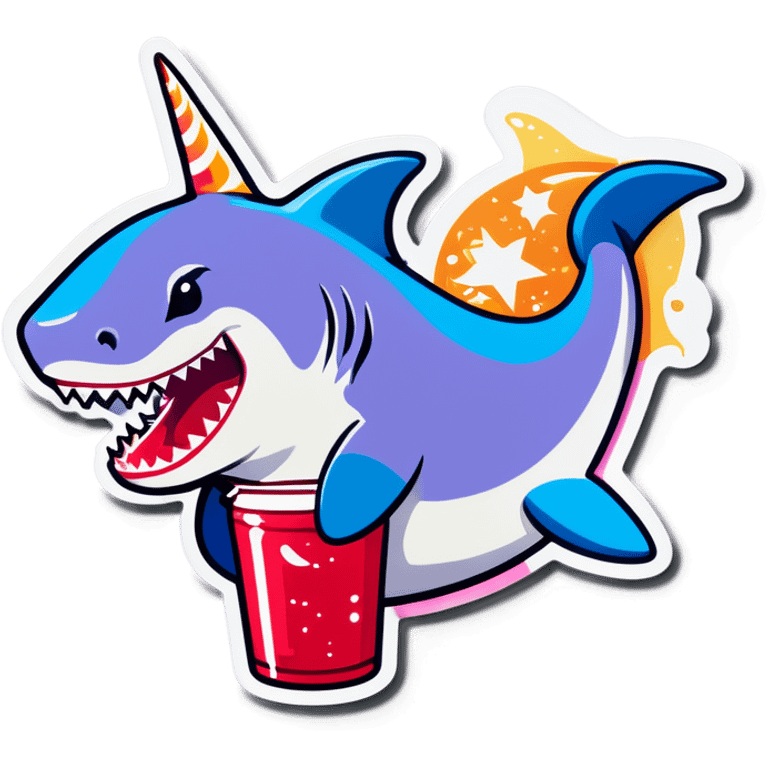 Shark drinking soda on unicorn  emoji