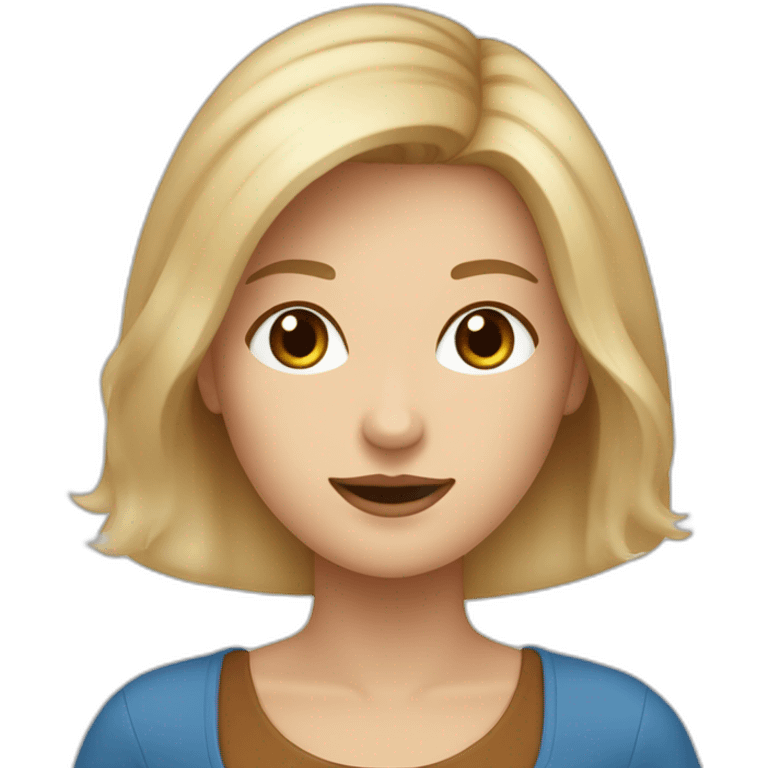 vrouwtje met blond haar tot op de schouders, blauwe ogen, sproeten, bruine wenkbrauwen emoji