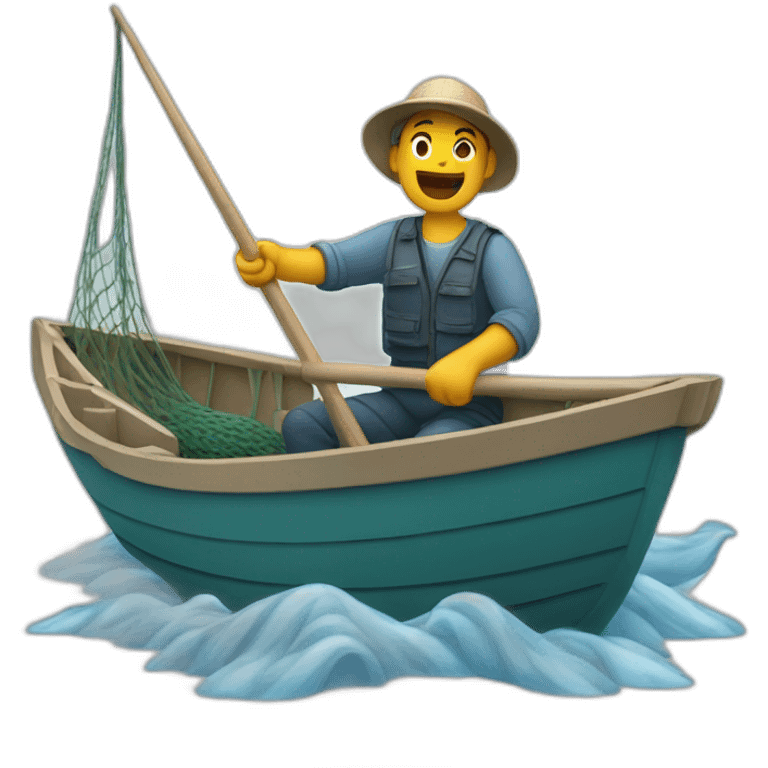 A fisherman in a boat throwing his net into the river emoji