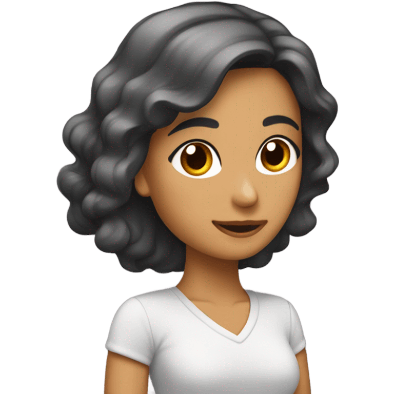 Mujer morena con cabello hasta los hombres esquiando  emoji