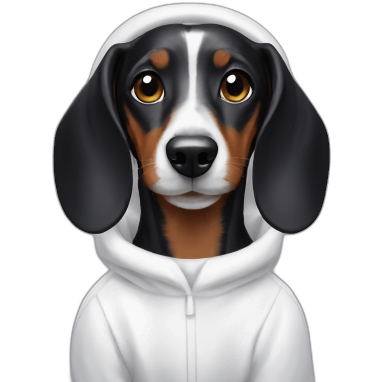 a black dachshund dog in a white bunny costume emoji