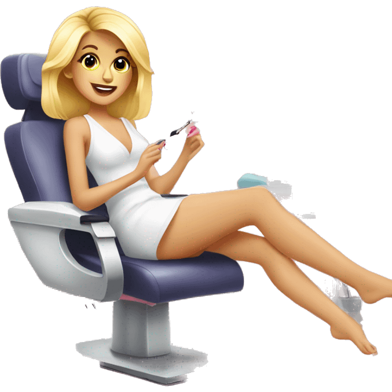 Pretty blonde girl getting a pedicure in a nail salon emoji