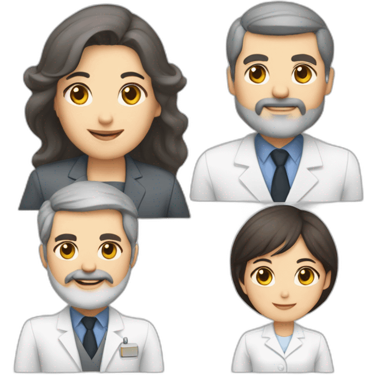 husband caucasian age 55 dark gray hair trimmed beard wearing business suit holding bible, wife asian age 55 dark hair nurse uniform, no children emoji