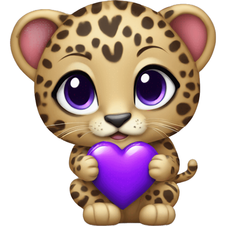 Baby leopard holding a purple heart  emoji