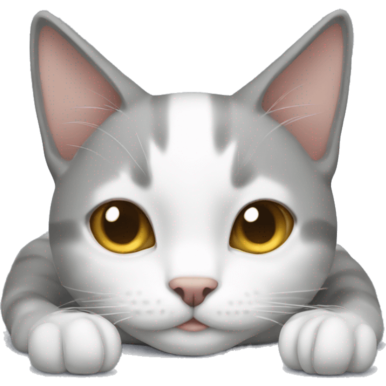 A gray-white cat is lying on its back emoji