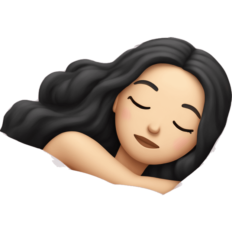 pale white girl with long black hair sleeping in pink blanket emoji