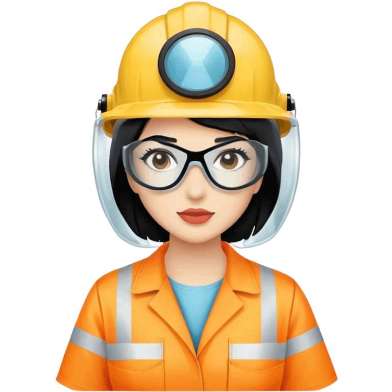 Woman with black hair with PPE emoji