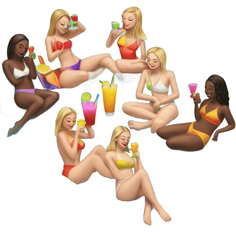 Group of ALL WHITE girls at pool with drinks emoji