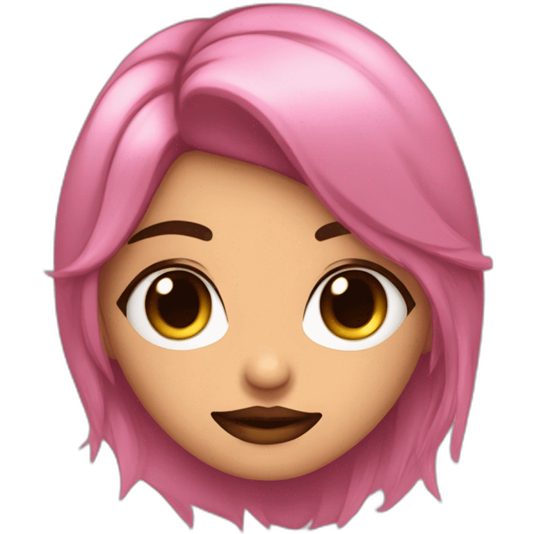 Chica Morena pelo marrón emo y ojos marrones con sombra de ojos negra, vestida de rosa emoji