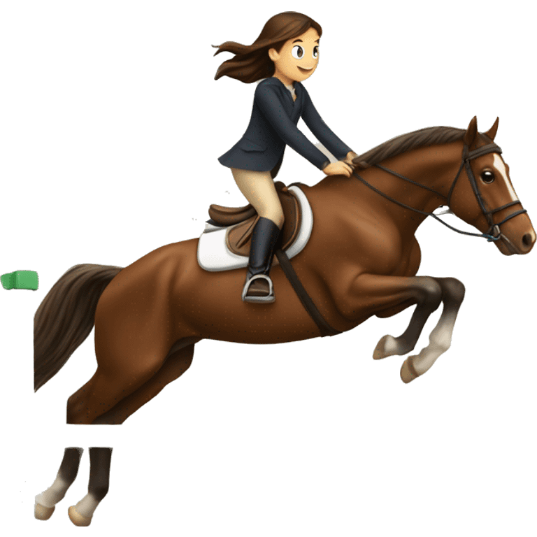 Horse jumping brown horse with brunette girl  emoji