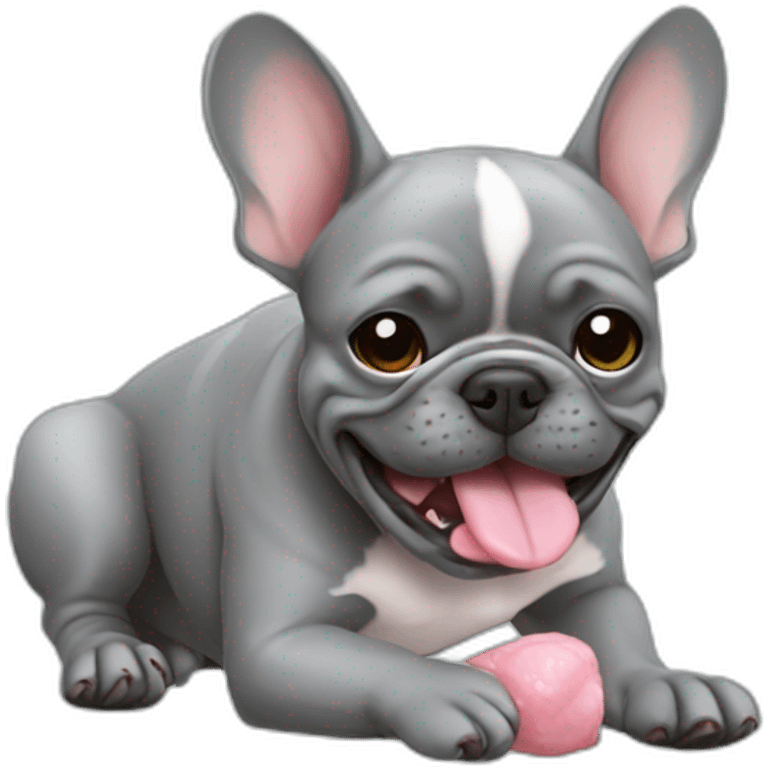 grey french bulldog licking his paw emoji