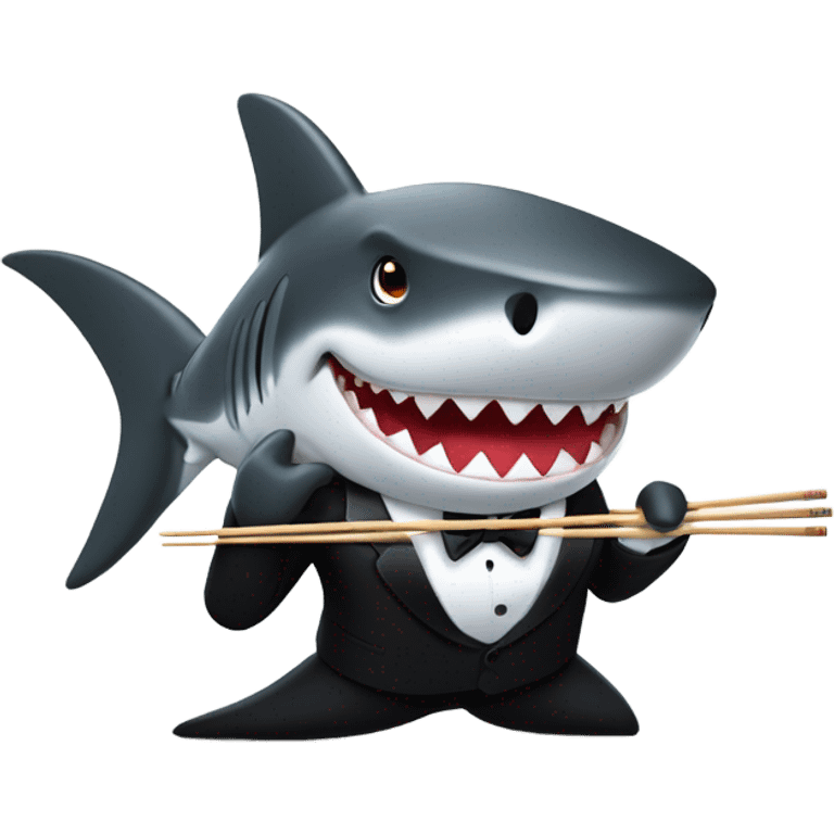 Shark wearing tuxedo while eating sushi emoji