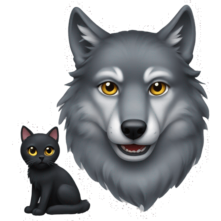 Grey wolf and a black cat emoji