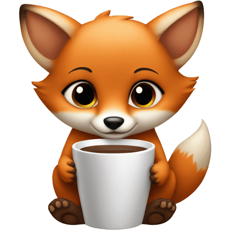 Baby Fox holding coffee emoji