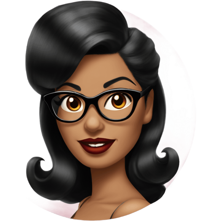 pin-up brown woman with black hair wearing 50s cat eye glasses  emoji