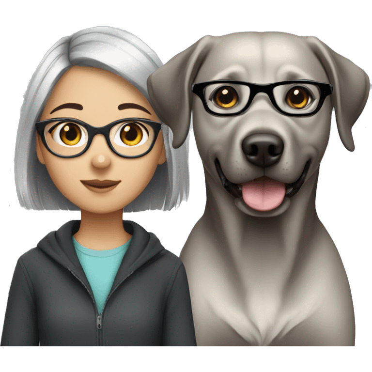 Young grey labrador and girl with glasses and black hair emoji