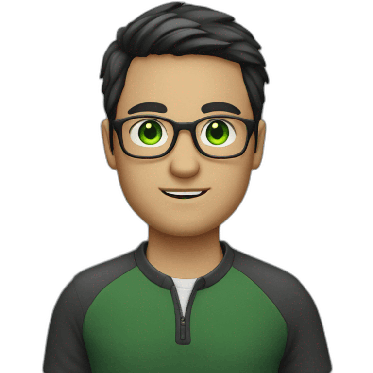 IT guy in round glasses with green eyes and dark hair emoji