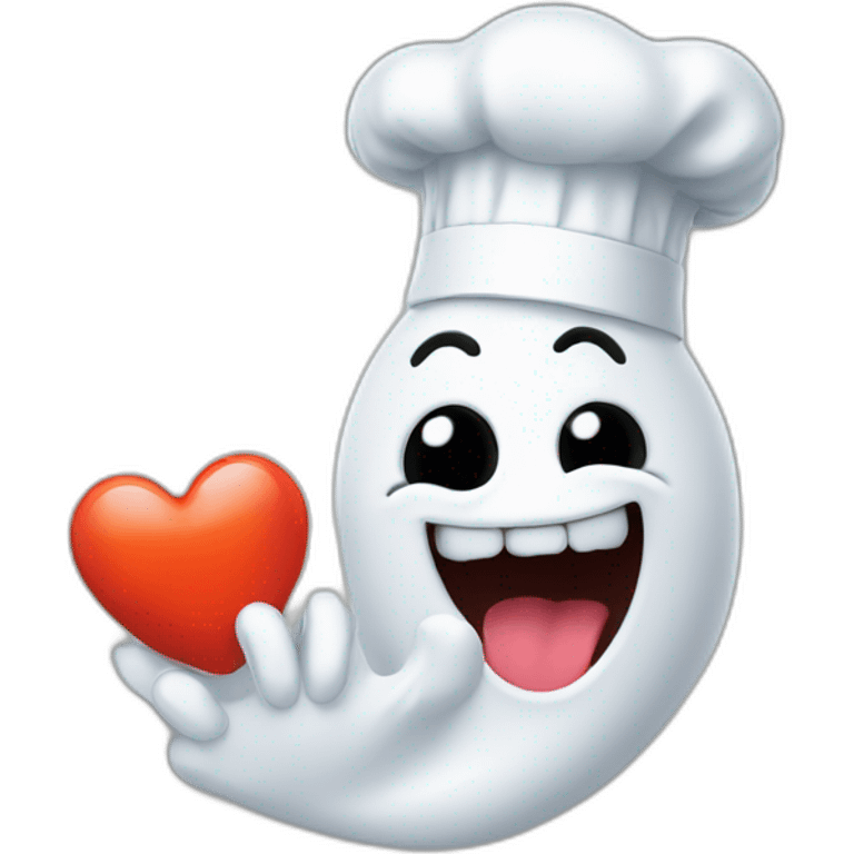 ghost with chef hat blowing a kiss with a heart emoji