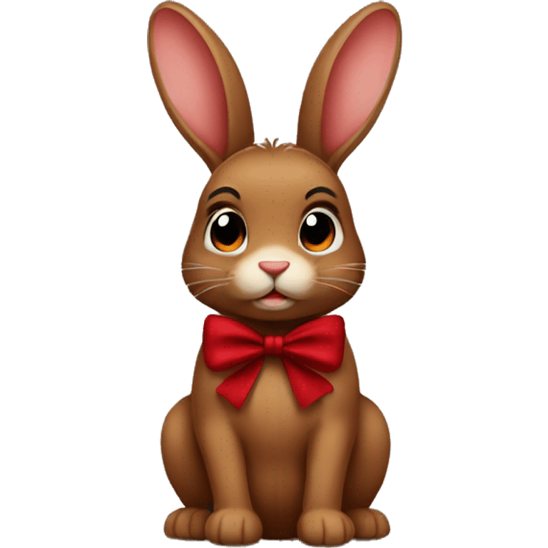 Brown bunny with dark red bow emoji