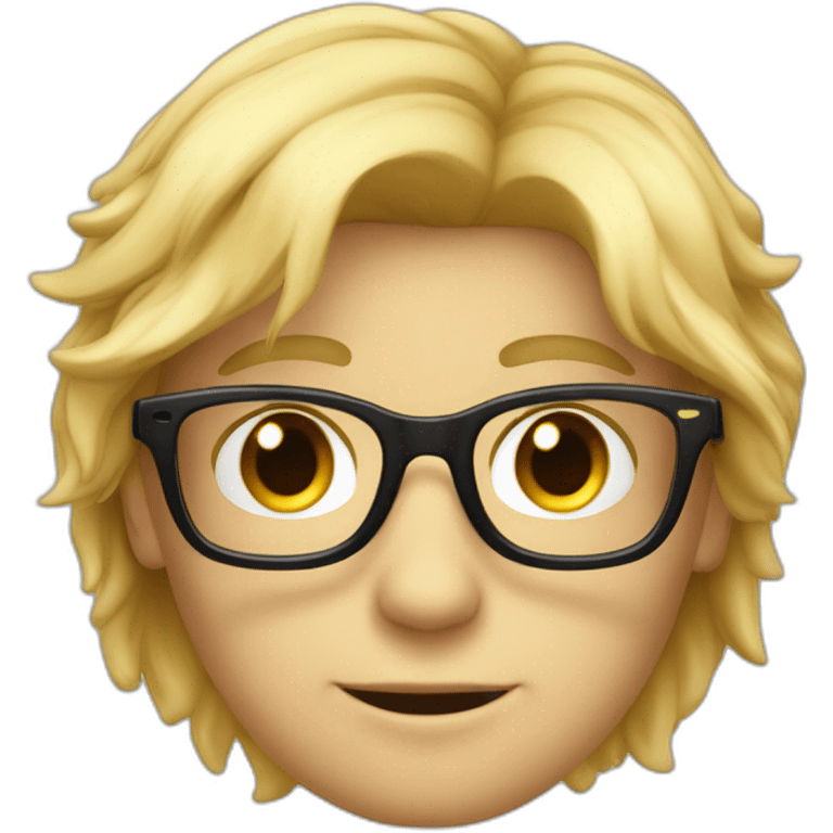 garçon avec des cheveux long blond des yeux bleux et des lunette noir emoji