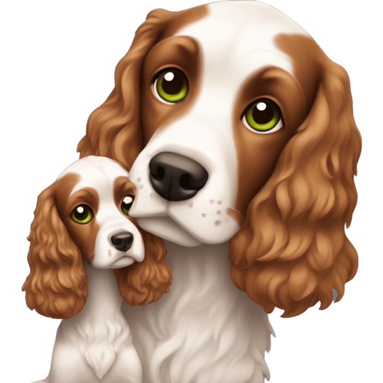 White Man with green eyes holding  brown cocker spaniel pappy emoji