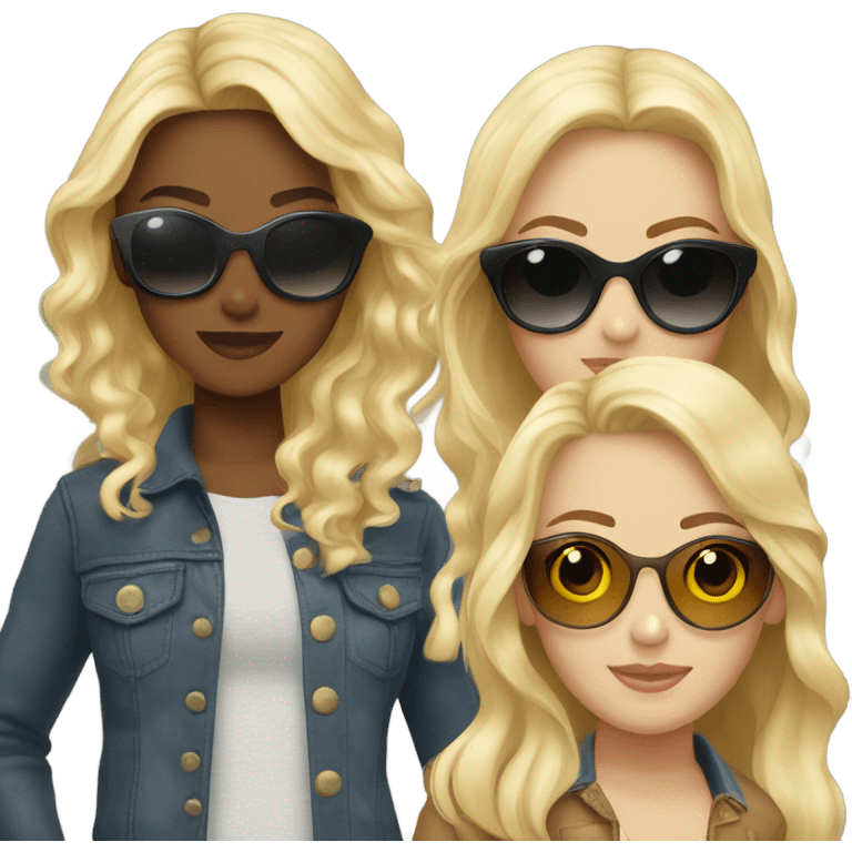 three girls with sunglasses. one long blonde. one wavy blonde and one brunette  emoji