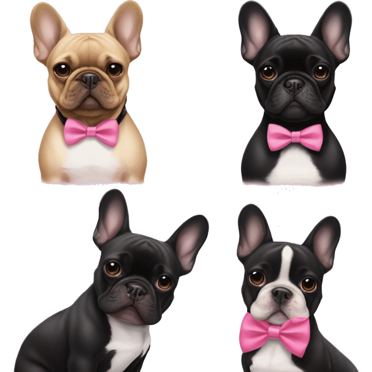 One black frenchie with pink bow second black frenchie with bow tie  emoji