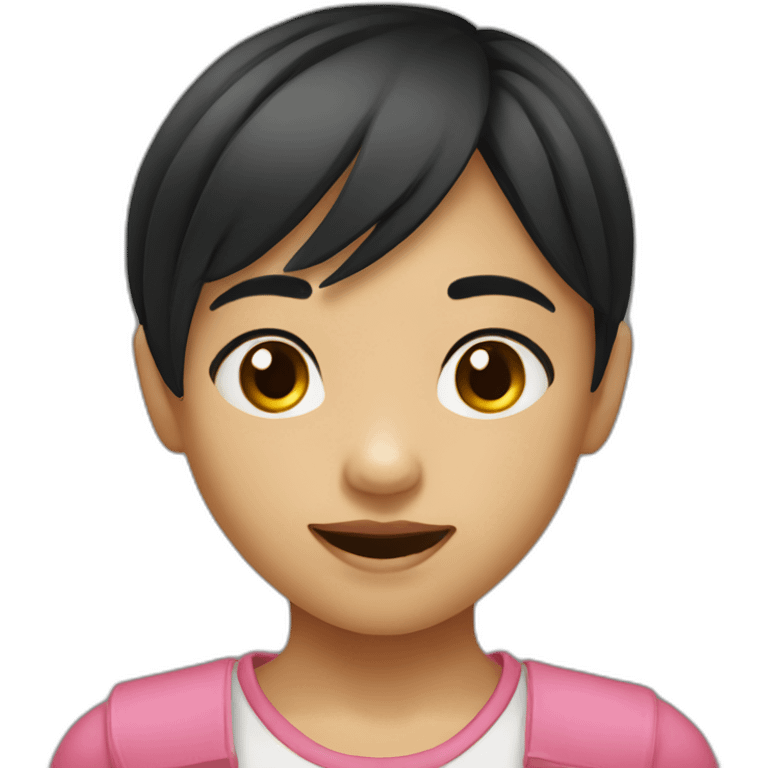 Filipino child girl young with short hair fringe slim lost on front tooth black hair emoji