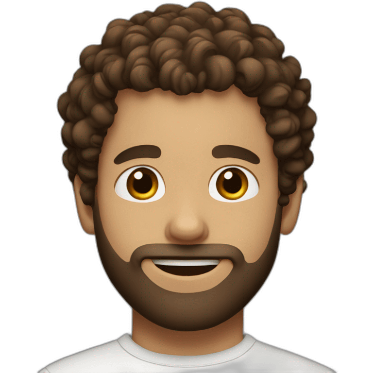 Zach with curly brown hair short on the side and a short beard emoji